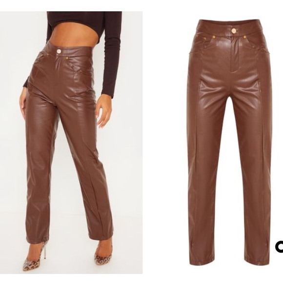 Plt Brown Faux Leather Pants 